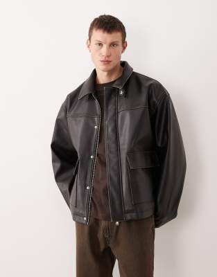 ASOS DESIGN ASOS DESIGN harrington faux vintage leather look jacket in black-Brown