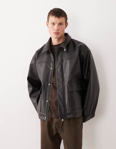 ASOS DESIGN harrington faux vintage leather look jacket in black - view 1