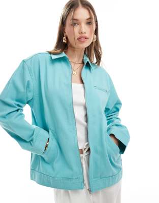 ASOS DESIGN - Harrington-Hemdjacke aus Twill in Blau