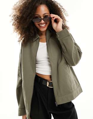 ASOS DESIGN - Harrington-Hemdjacke aus Twill in Khaki-Grün