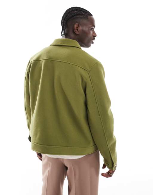ASOS DESIGN - Harrington jack in wollook met zakken in kaki, 2 van 4