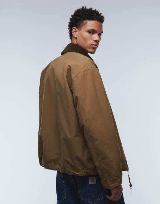 ASOS DESIGN - Harrington jack met corduroy kraag in kaki, 3 van 5