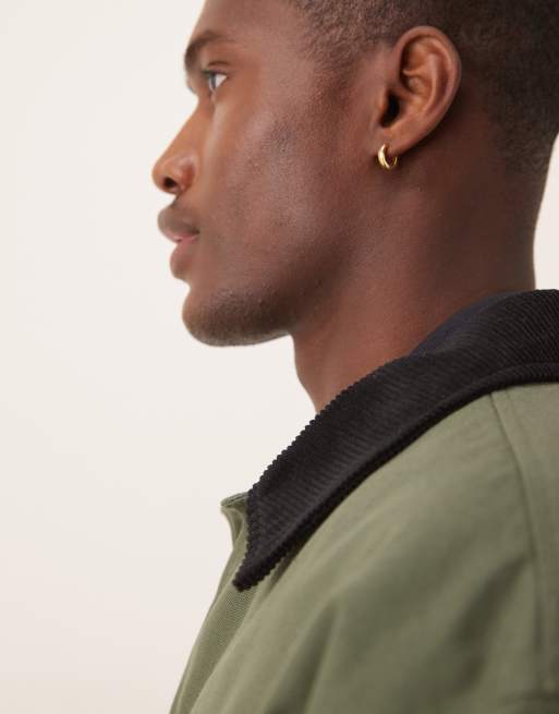 ASOS DESIGN - Harrington jack met corduroy kraagje in kaki met wassing, 4 van 4