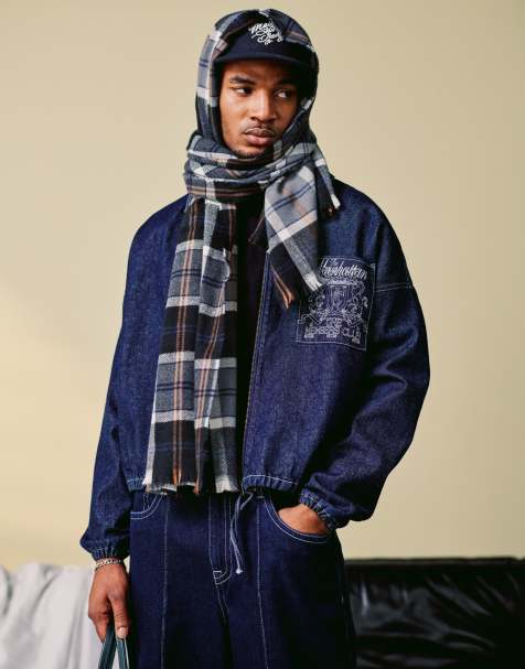 ASOS DESIGN - Harrington jack met geborduurd detail in indigo, deel van co-ord set - view 1
