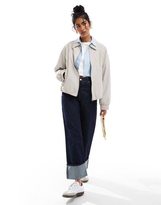 ASOS DESIGN - Harrington jack met geruite voering in stone, 4 van 4