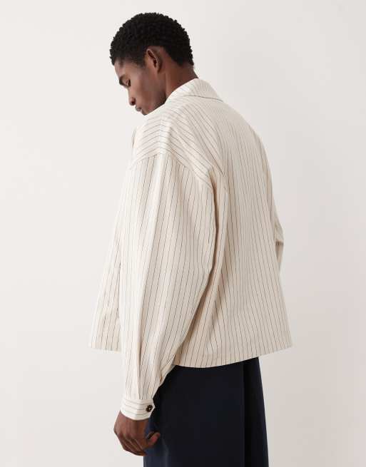 ASOS DESIGN - Harrington jack met krijtstreep in stone, 4 van 6