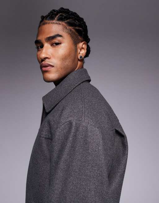 ASOS DESIGN - Harrington jack met wollook en rechte pasvorm in antracietgrijs, 4 van 5