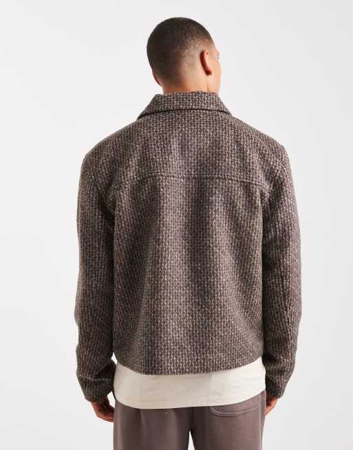 ASOS DESIGN - Harrington jack met wollook en visgraatmotief in bruin, 3 van 5