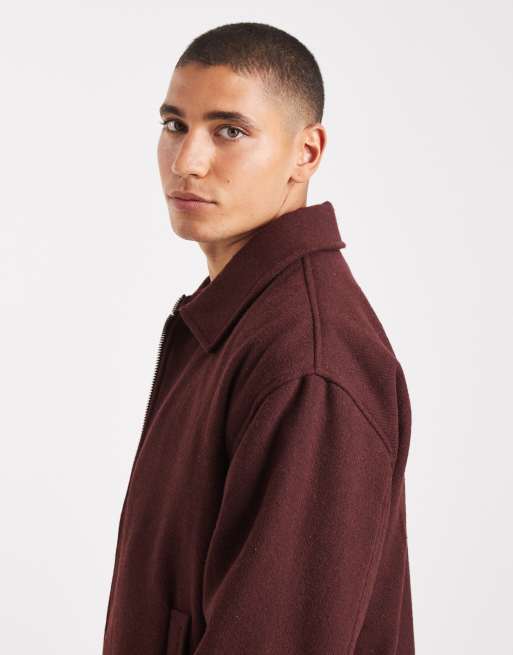 ASOS DESIGN - Harrington jack met wollook in bordeauxrood, 4 van 5