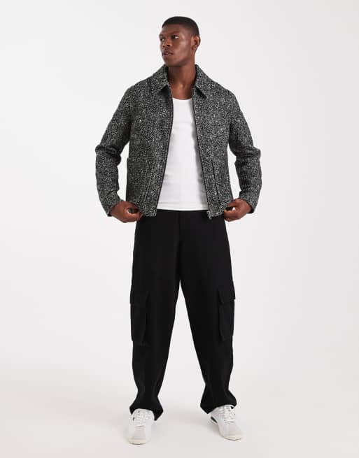 ASOS DESIGN - Harrington jack met wollook in zwart visgraatmotief, 2 van 5