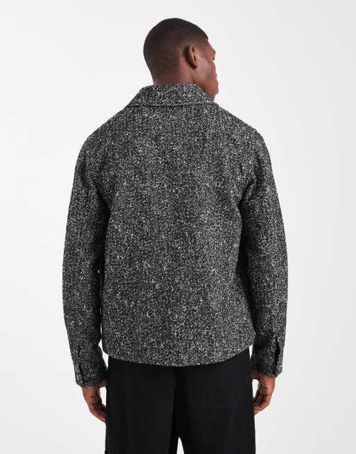 ASOS DESIGN - Harrington jack met wollook in zwart visgraatmotief, 3 van 5