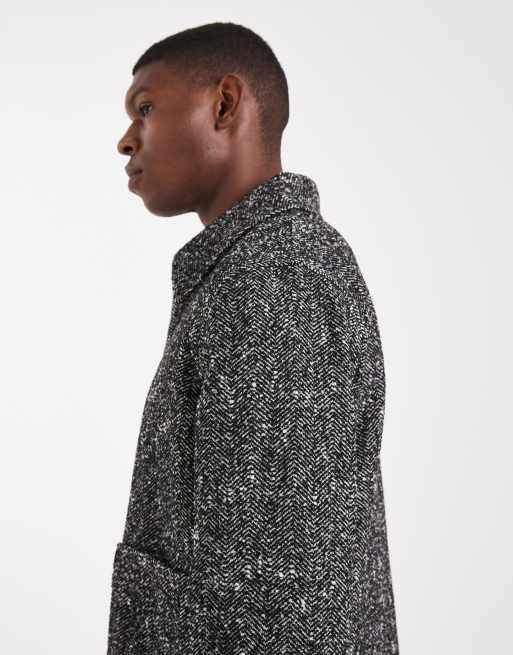 ASOS DESIGN - Harrington jack met wollook in zwart visgraatmotief, 4 van 5