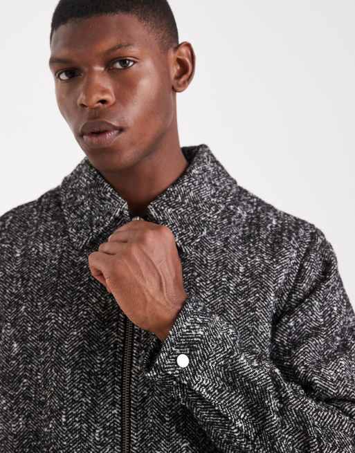 ASOS DESIGN - Harrington jack met wollook in zwart visgraatmotief, 5 van 5