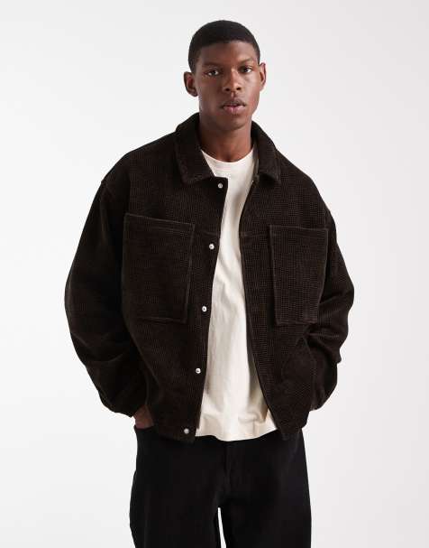 ASOS DESIGN - Harrington jack van corduroy met wafelstructuur in bruin - view 1