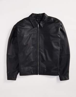 ASOS DESIGN - Harrington jack van echt premium leer in zwart - view 1