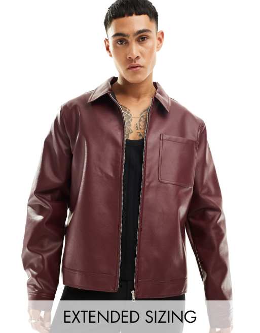 ASOS DESIGN - Harrington jack van imitatieleer in bordeauxrood
