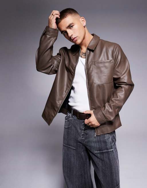 ASOS DESIGN - Harrington jack van imitatieleer in bruin