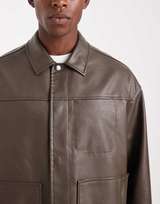 ASOS DESIGN - Harrington jack van imitatieleer in bruin, 5 van 5
