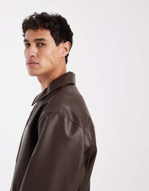 ASOS DESIGN - Harrington jack van imitatieleer in bruin , 4 van 5