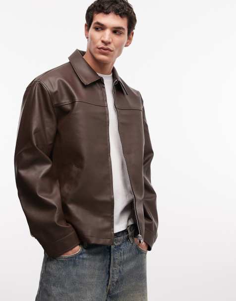 ASOS DESIGN - Harrington jack van imitatieleer in bruin - view 1