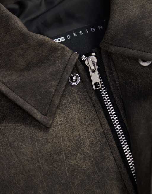 ASOS DESIGN - Harrington jack van imitatieleer in zwart met wassing, 3 van 4