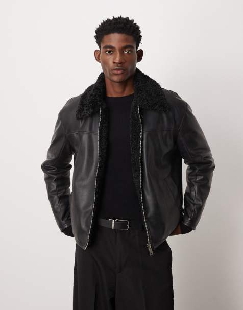 ASOS DESIGN - Harrington jack van imitatieleer met borgkraag in zwart - view 1