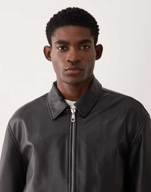 ASOS DESIGN – Harrington-Jacke aus echtem Leder in Schwarz, 4 von 5