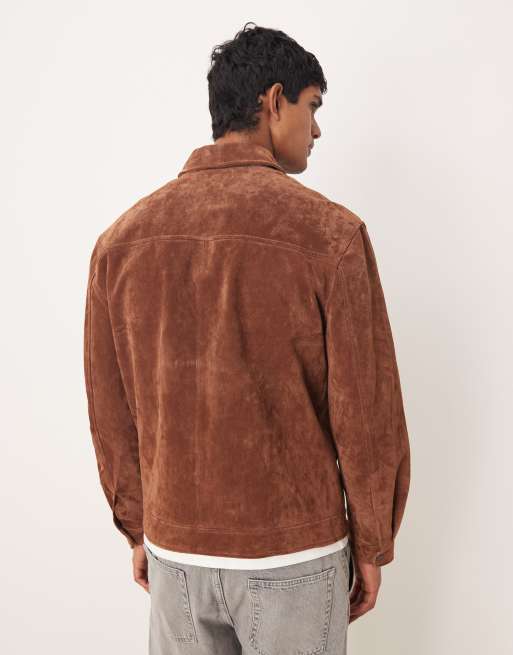 ASOS DESIGN – Harrington-Jacke aus echtem Wildleder in Braun, 3 von 5