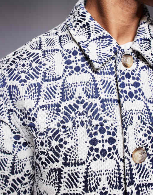 ASOS DESIGN – Harrington-Jacke aus Häkelware mit Jacquard-Muster in Steinbeige, 3 von 4