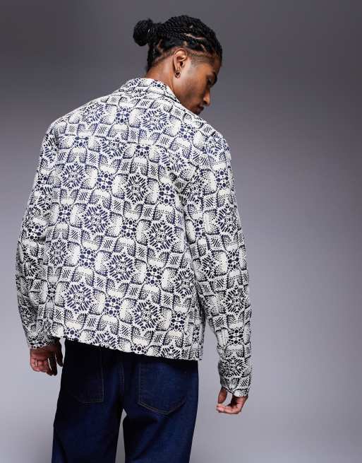 ASOS DESIGN – Harrington-Jacke aus Häkelware mit Jacquard-Muster in Steinbeige, 4 von 4