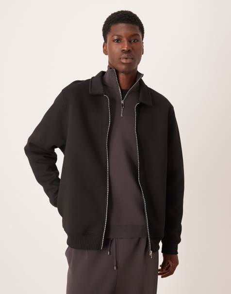 ASOS DESIGN – Harrington-Jacke aus Jersey in Schwarz aus schwerem Stoff in Neoprenoptik - view 1