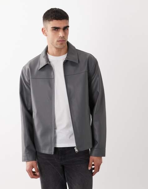 ASOS DESIGN – Harrington-Jacke aus Kunstleder in Anthrazit - view 1