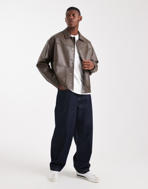 ASOS DESIGN – Harrington-Jacke aus Kunstleder in Braun - view 1