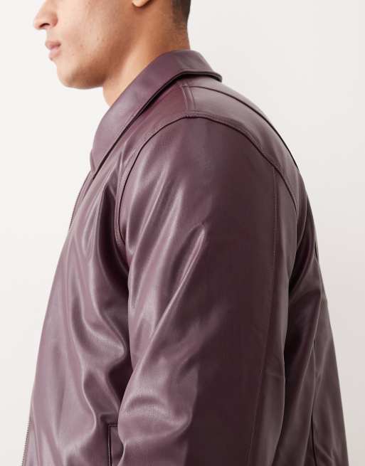 ASOS DESIGN – Harrington-Jacke aus Kunstleder in Burgunder, 4 von 5