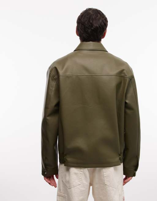 ASOS DESIGN – Harrington-Jacke aus Kunstleder in Khaki, 5 von 5