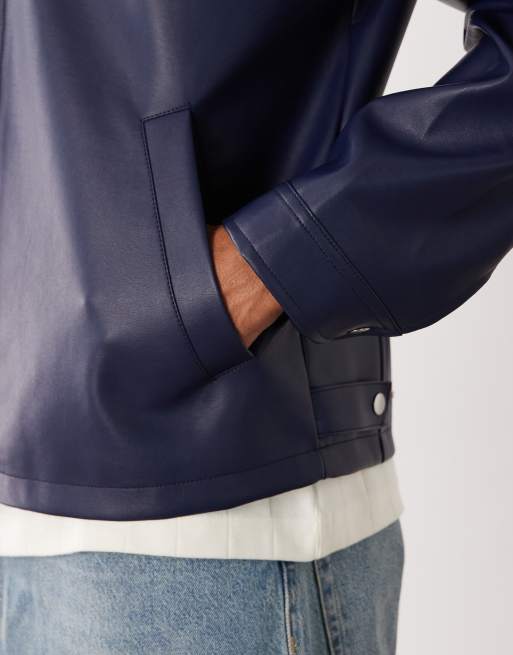 ASOS DESIGN – Harrington-Jacke aus Kunstleder in Marineblau, 4 von 5