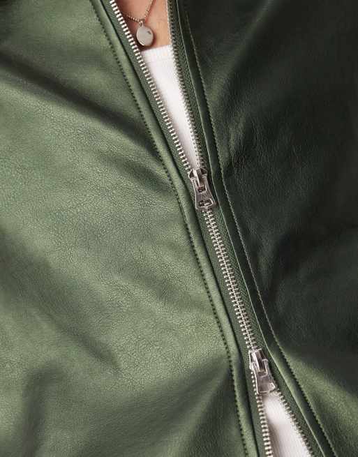 ASOS DESIGN – Harrington-Jacke aus Kunstleder in Metallic-Grün ASOS
