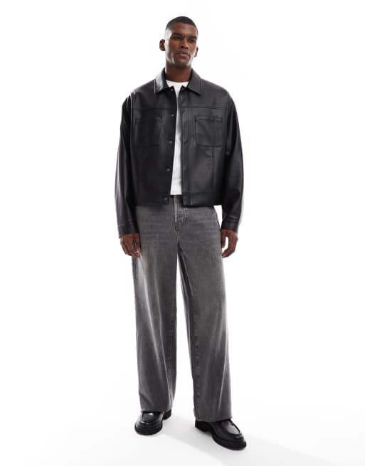 ASOS DESIGN – Harrington-Jacke aus Kunstleder in Schwarz, 2 von 5