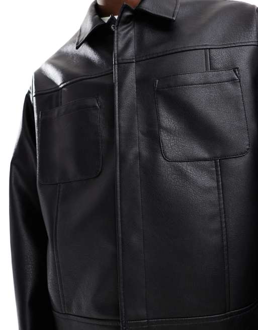 ASOS DESIGN – Harrington-Jacke aus Kunstleder in Schwarz, 5 von 5