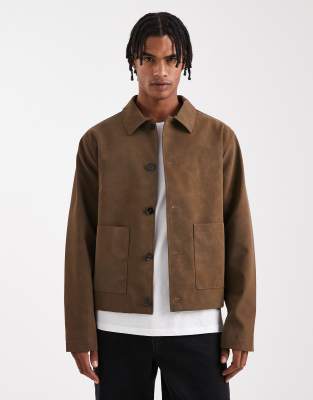 Harrington-Jacke aus Wildlederimitat in Braun-Brown Brown S