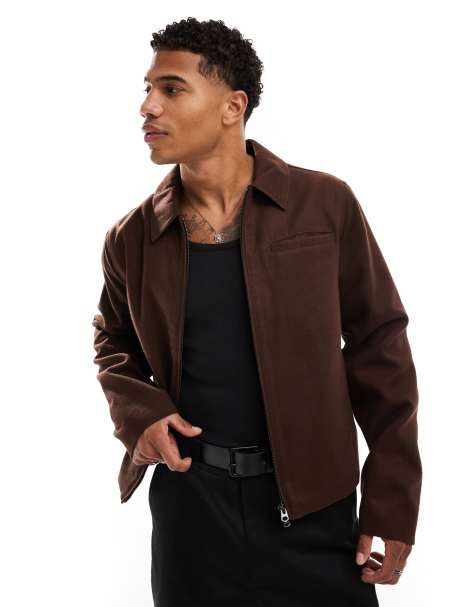ASOS DESIGN – Harrington-Jacke aus Wollimitat in Braun - view 1