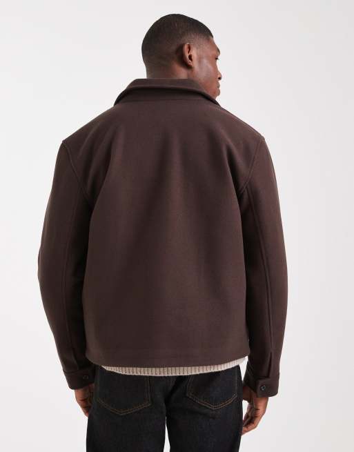 ASOS DESIGN – Harrington-Jacke aus Wollimitat in Braun, 3 von 5