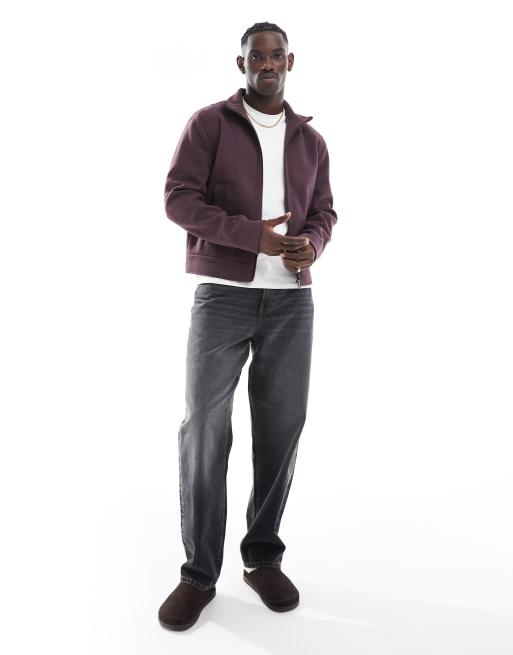 ASOS DESIGN – Harrington-Jacke aus Wollimitat in Burgunderrot mit Stehkragen, 2 von 4