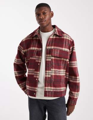 Harrington-Jacke aus Wollimitat in rot kariert Rot M