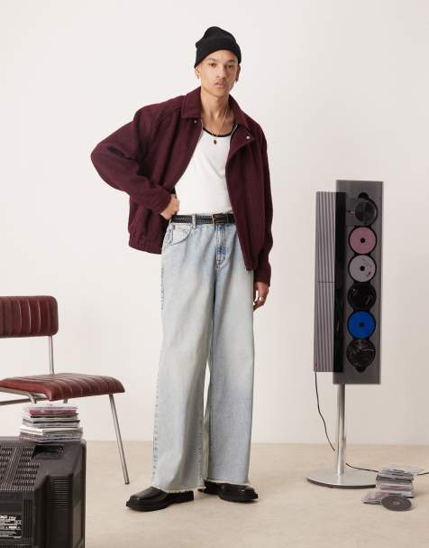 ASOS DESIGN – Harrington-Jacke in burgunderroter Woll-Optik mit Oversize-Schnitt - view 1
