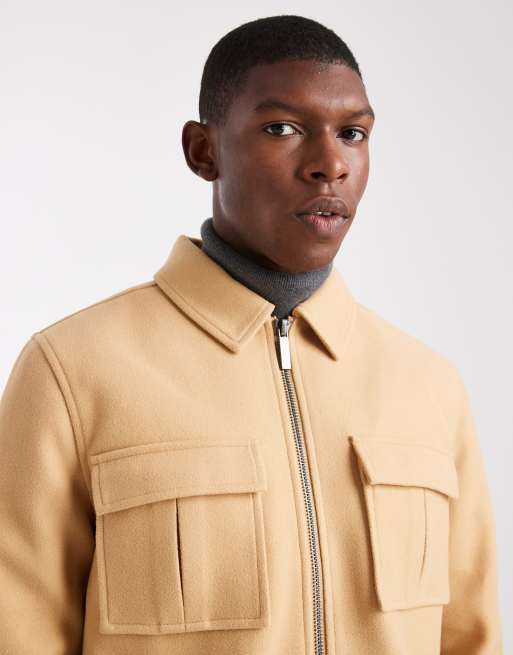 ASOS DESIGN – Harrington-Jacke in camelfarbener Wolloptik mit gefalteten Taschen, 5 von 5