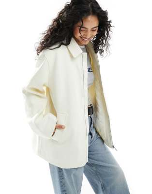 ASOS DESIGN - Harrington-Jacke in Creme mit gestepptem Futter-Weiß