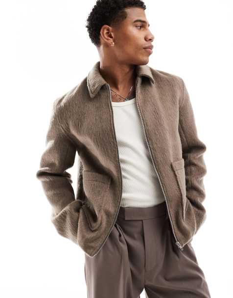 ASOS DESIGN – Harrington-Jacke in Pilzbraun mit Strukturmuster - view 1