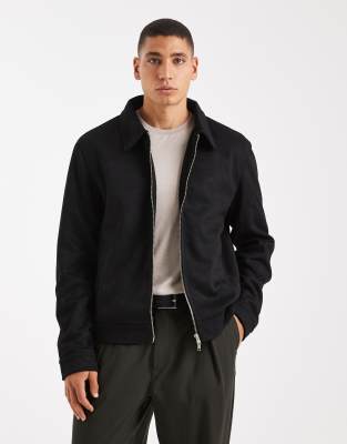 Harrington-Jacke in Schwarz aus Wildlederimitat Schwarz XL