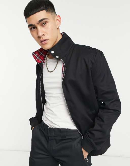 ASOS DESIGN – Harrington-Jacke in Schwarz mit Kontrastfutter